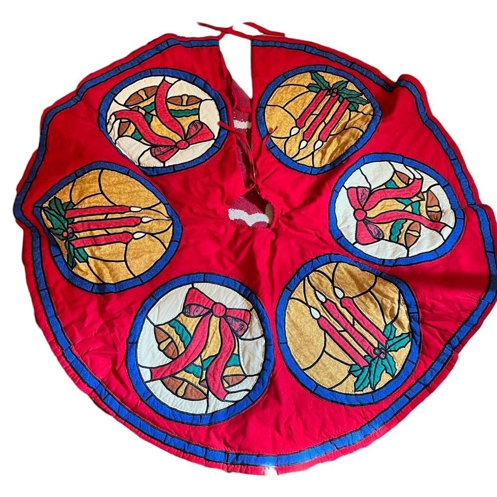 LARGE‎ HANDMADE  Stain glass design QUILTED TREE SKIRT - 46”